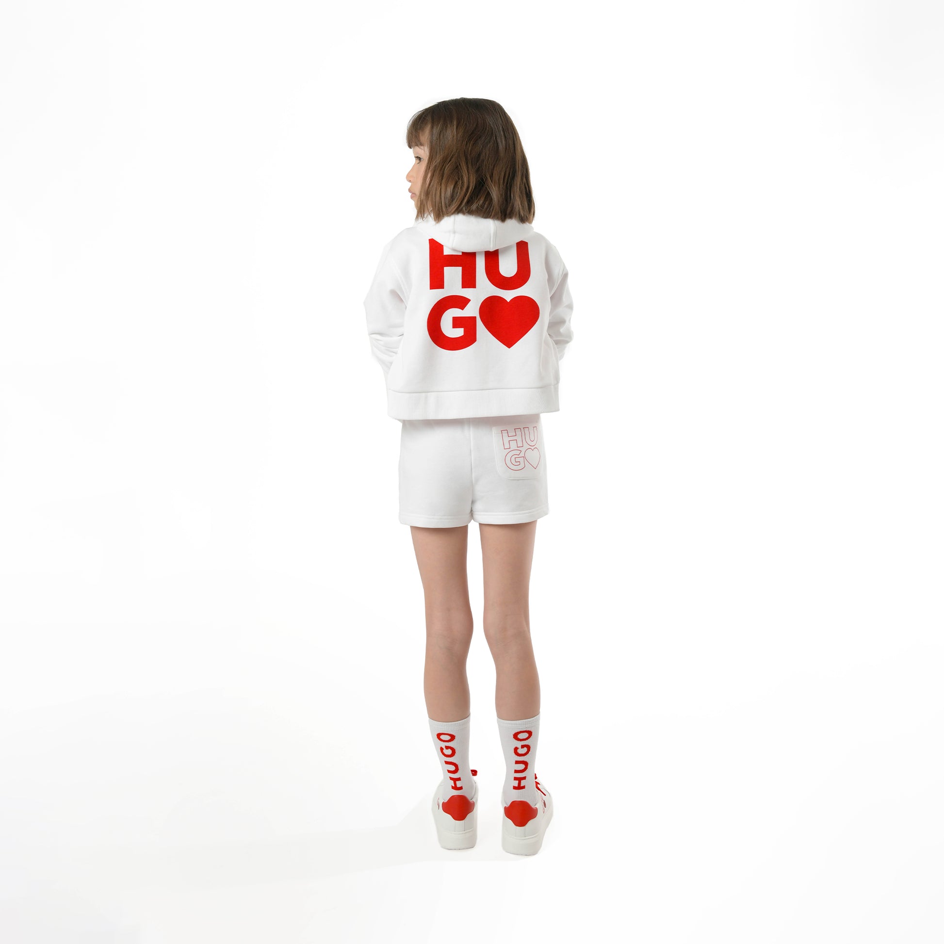 Hugo Kids Girls Hooded Track Cardigan - White | Sweaters & Knitwear | Bon Bon Tresor
