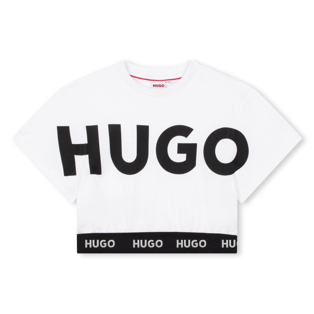 Hugo Kids Short Sleeve Crop Top T-Shirt - White | Tops & T-Shirts | Bon Bon Tresor