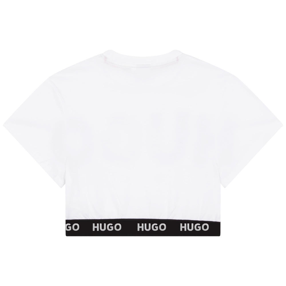 Hugo Kids Girls Short Sleeve Crop Top T-Shirt - White | Tops & T-Shirts | Bon Bon Tresor