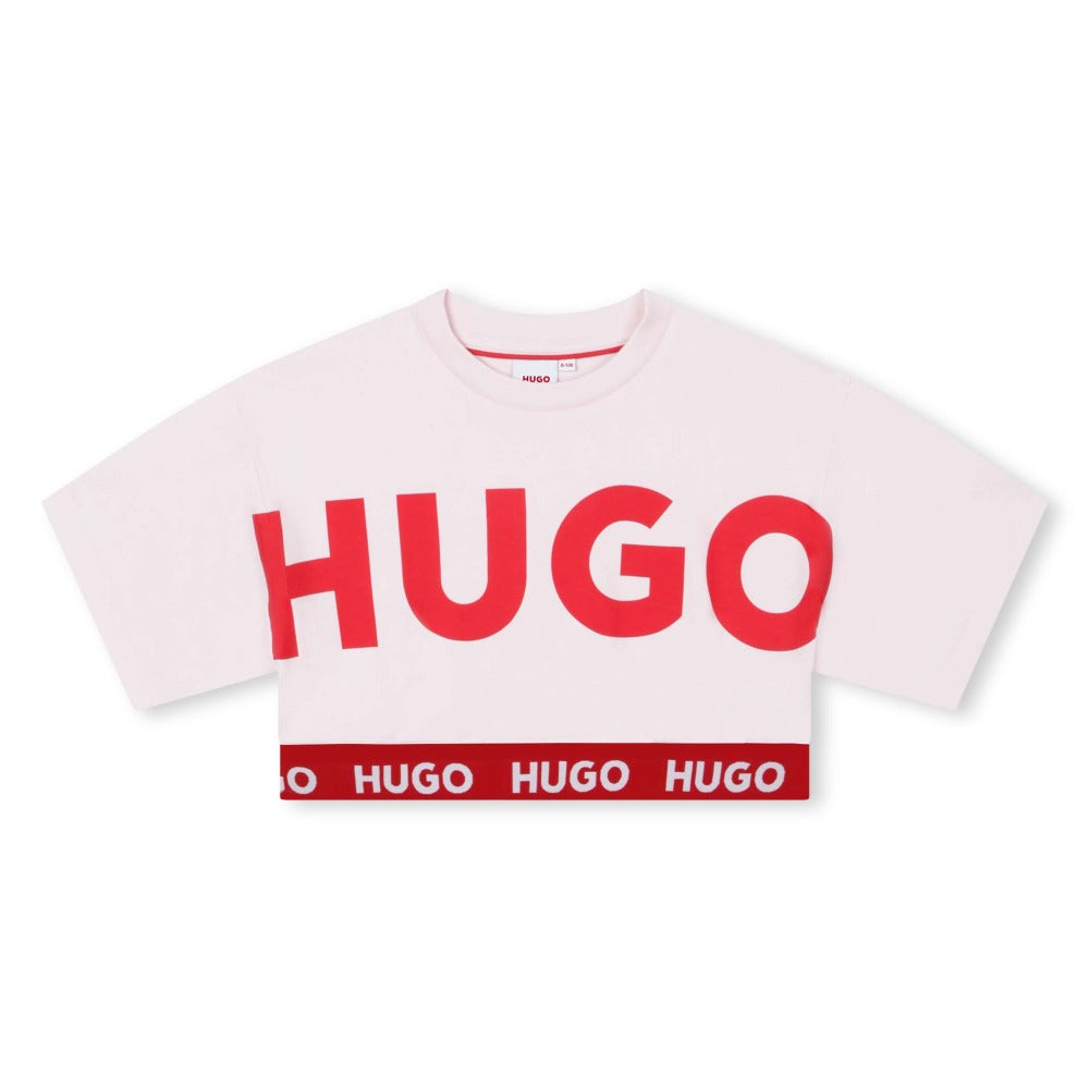 Hugo Kids Short Sleeve Crop Top T-Shirt - Pink | Tops & T-Shirts | Bon Bon Tresor