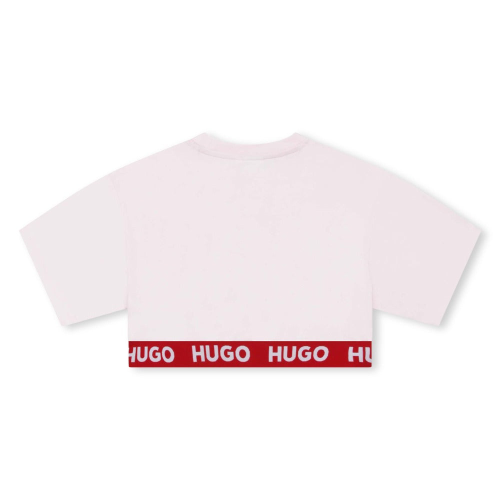 Hugo Kids Girls Short Sleeve Crop Top T-Shirt - Pink