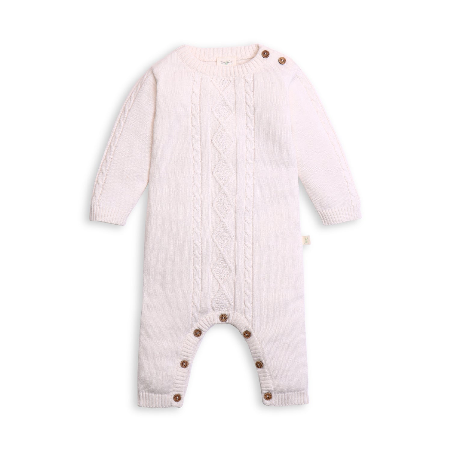 Tiny Twig Cable Knit Growsuit - Snow White | Tops & T-Shirts | Bon Bon Tresor