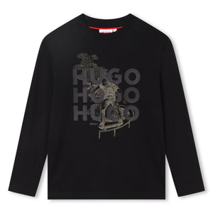 Hugo Kids Boys Long Sleeve T-Shirt - Black | Tops & T-Shirts | Bon Bon Tresor