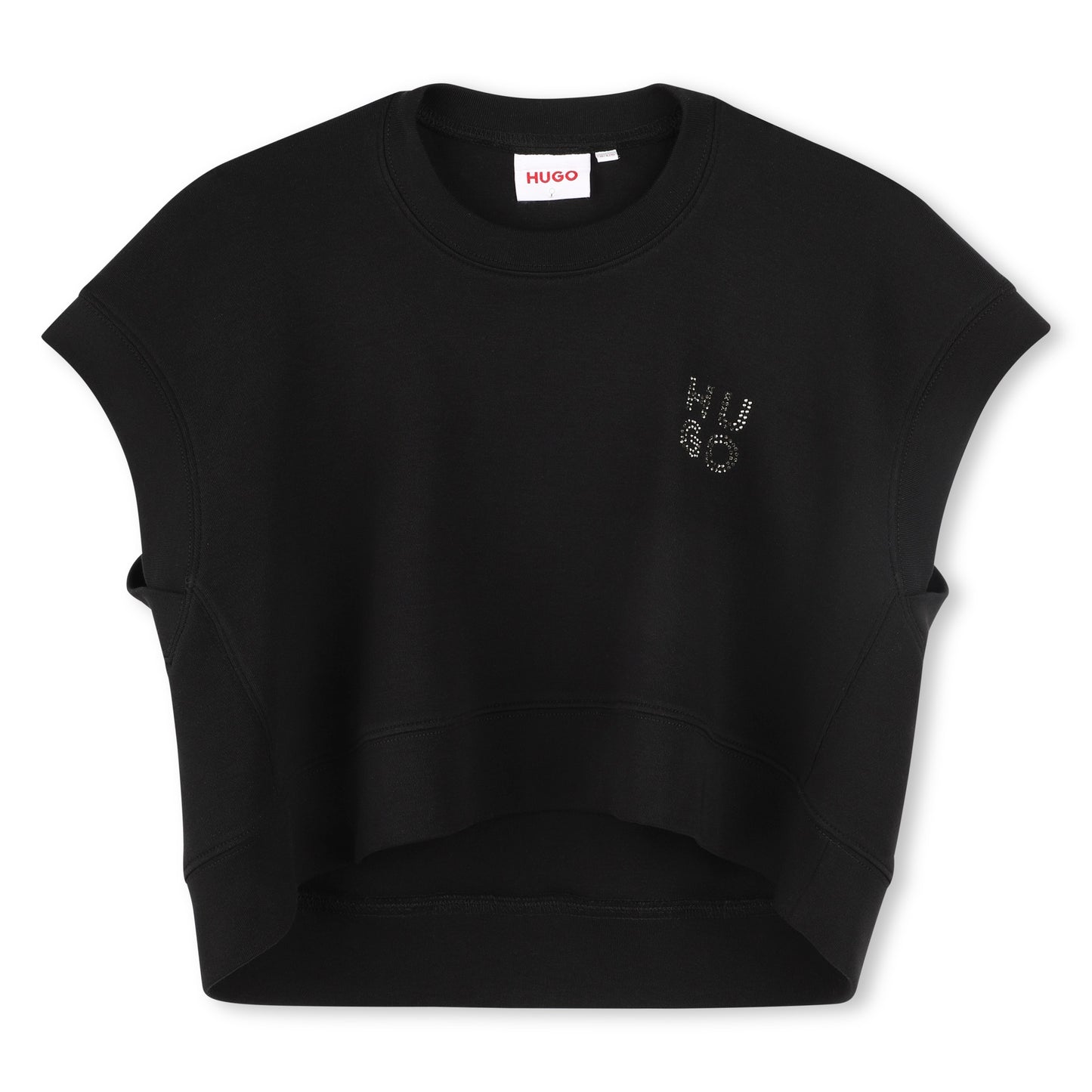 Hugo Kids Girls Black Loose Fit Studded Logo T-Shirt | Tops | Bon Bon Tresor