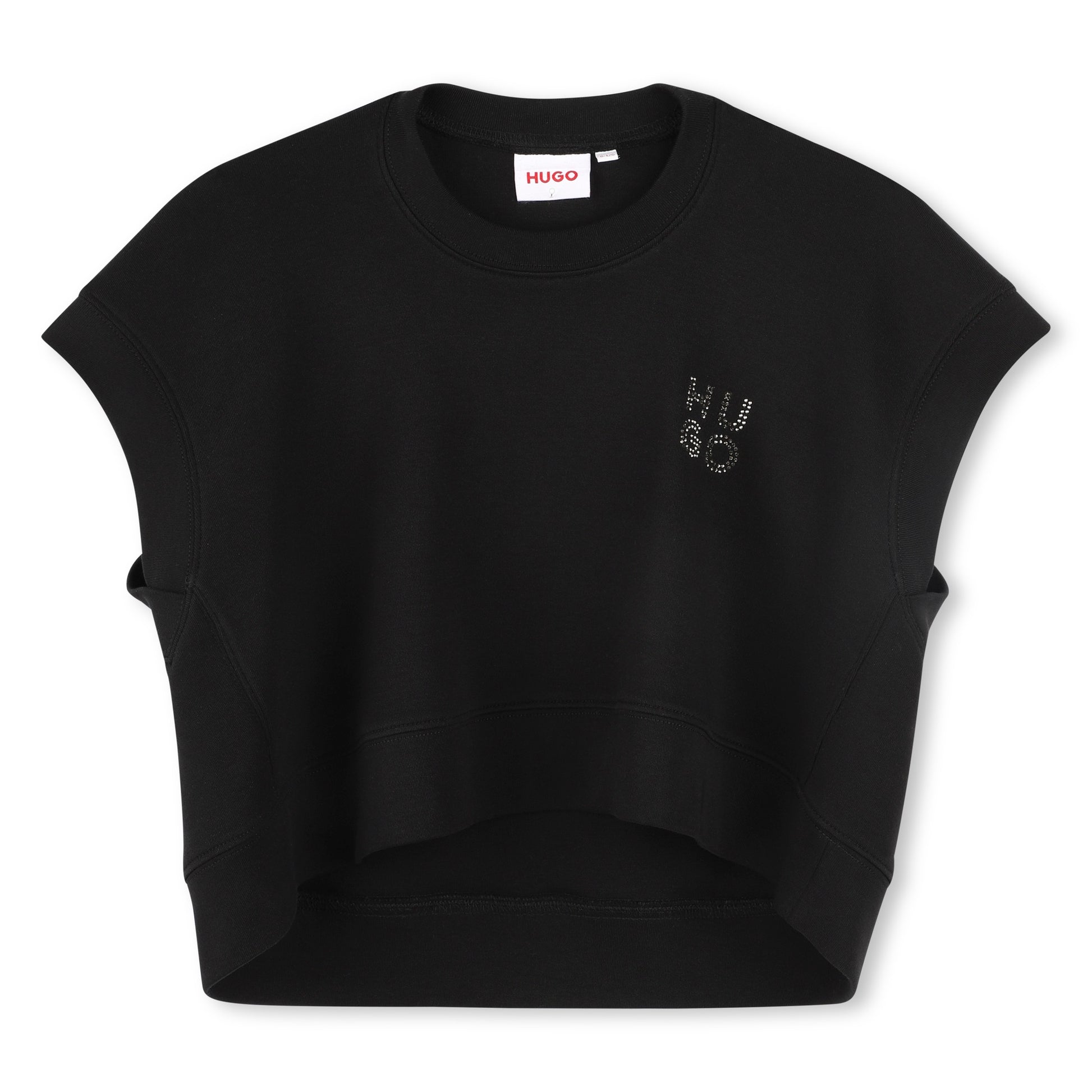 Hugo Kids Girls Black Loose Fit Studded Logo T-Shirt | Tops | Bon Bon Tresor