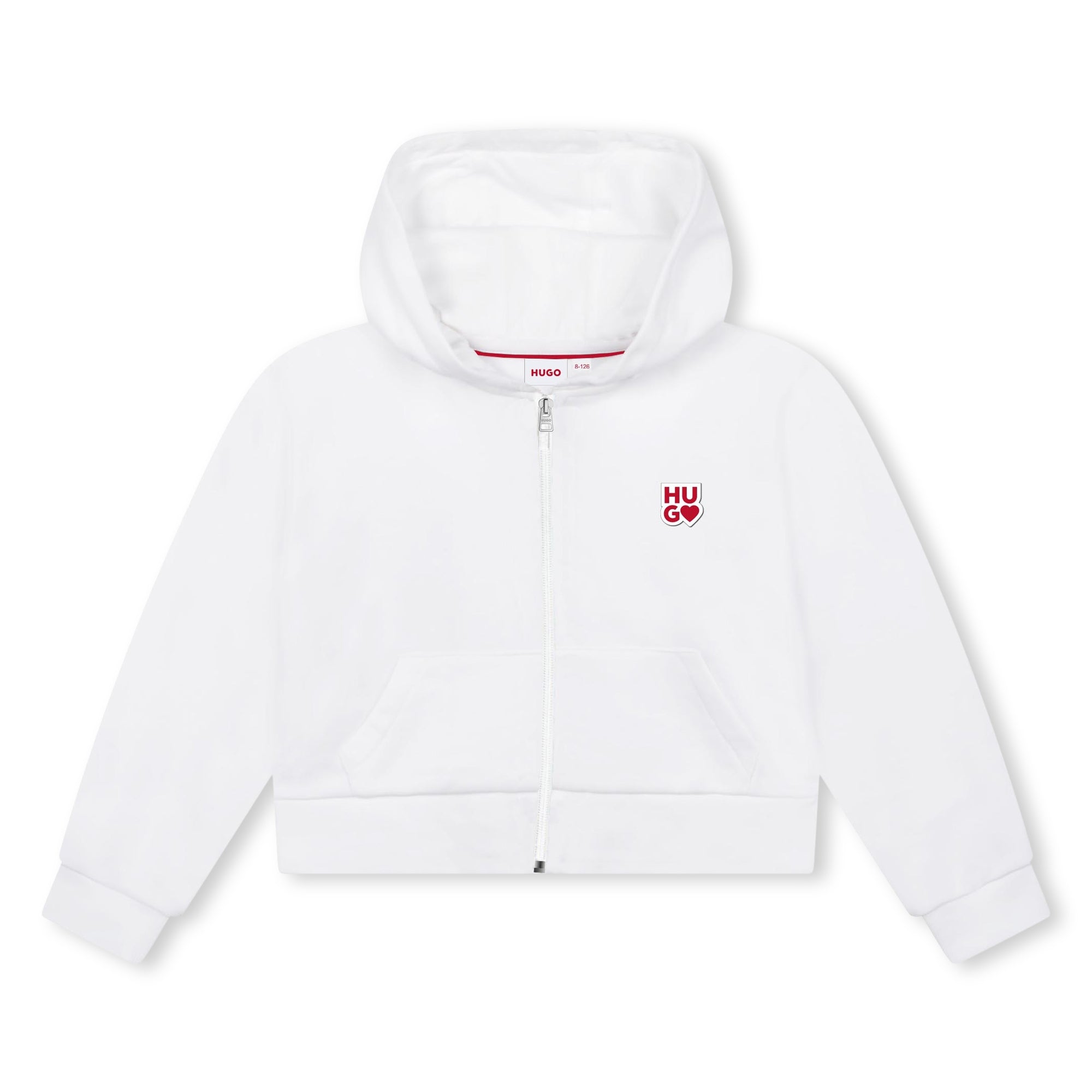 Hugo Kids Girls Hooded Track Cardigan - White | Sweaters & Knitwear | Bon Bon Tresor