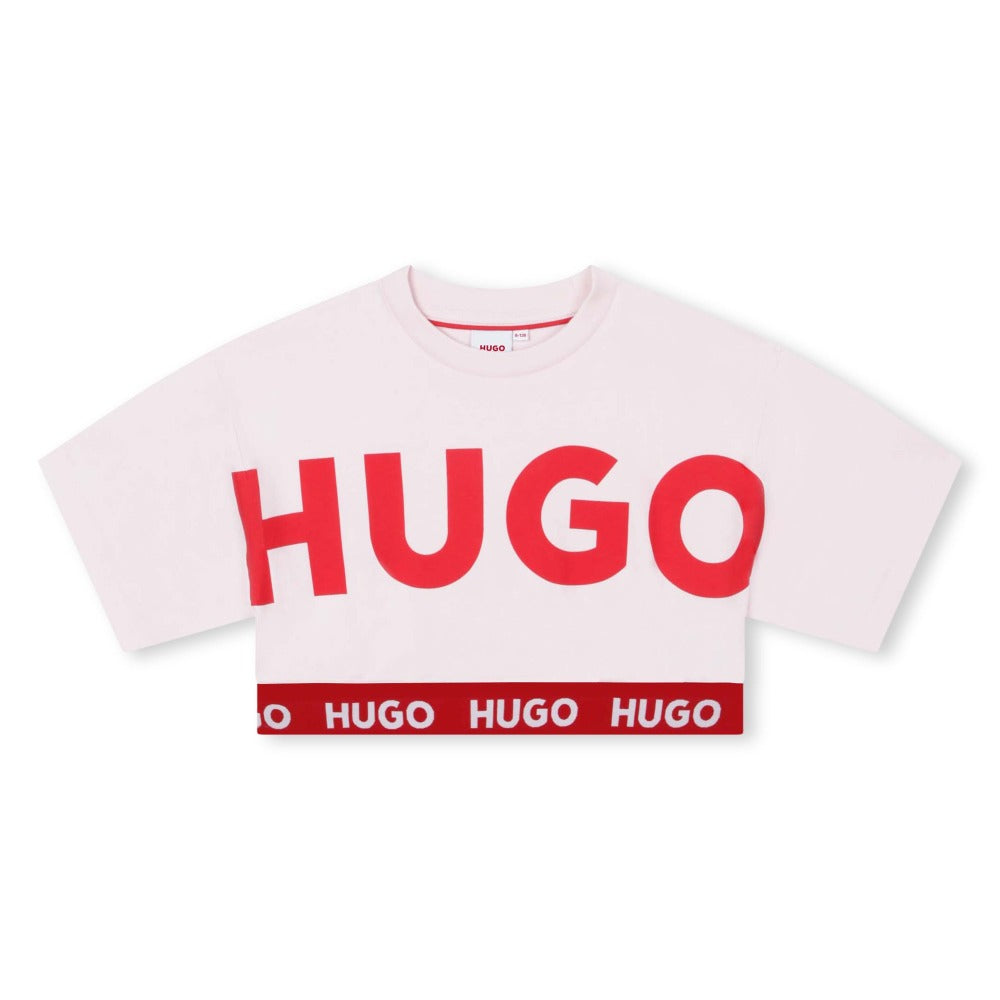 Hugo Kids Girls Short Sleeve Crop Top T-Shirt - Pink | Tops & T-Shirts | Bon Bon Tresor