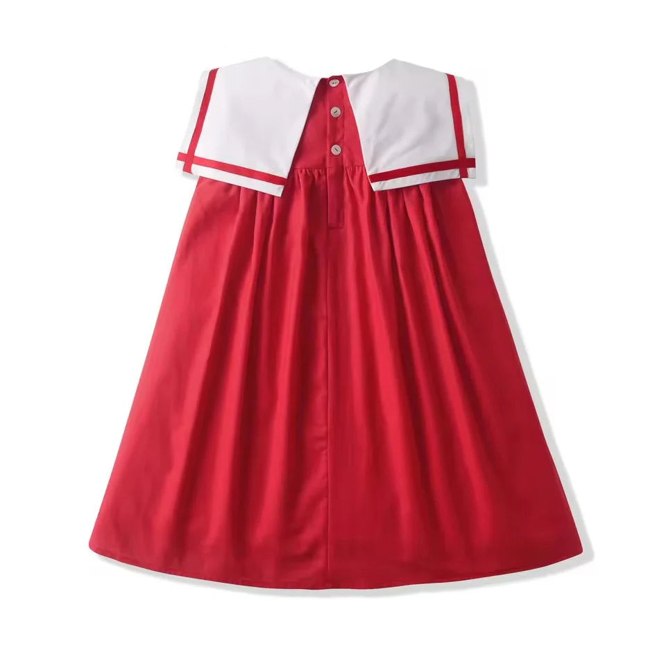 Mimi Miya Clara Linen Girls Dress - Red