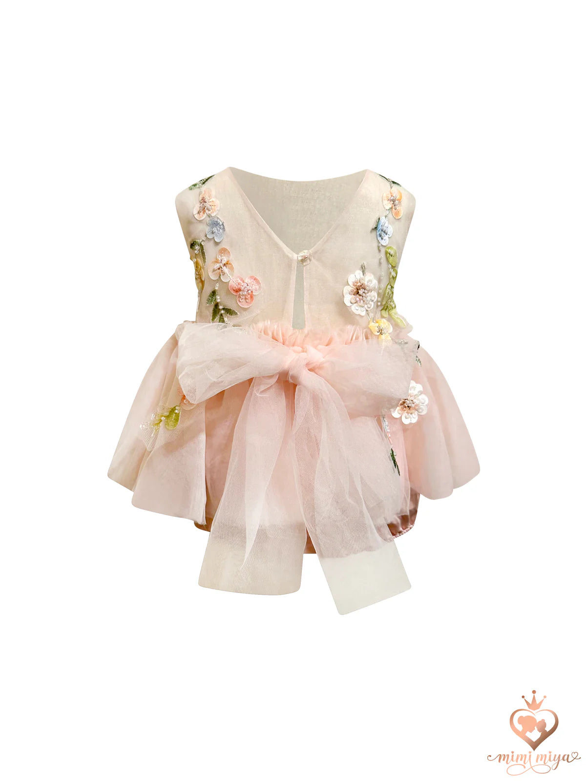 Mimi Miya Enchanted Baby Floral Applique Romper - Pink