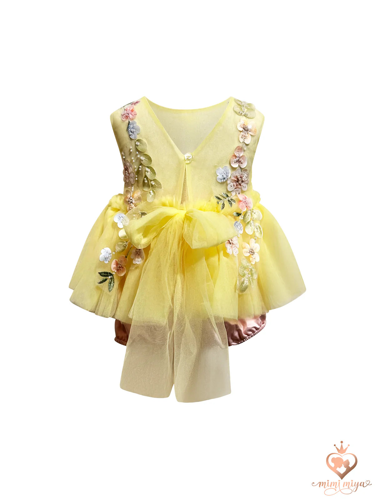 Mimi Miya Enchanted Baby Floral Applique Romper - Yellow