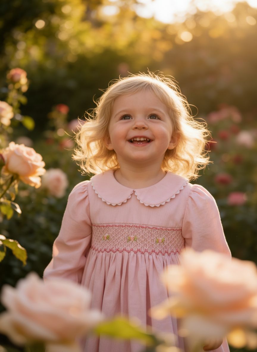 Mimi Miya Mary Embroidered Smock Girls Dress