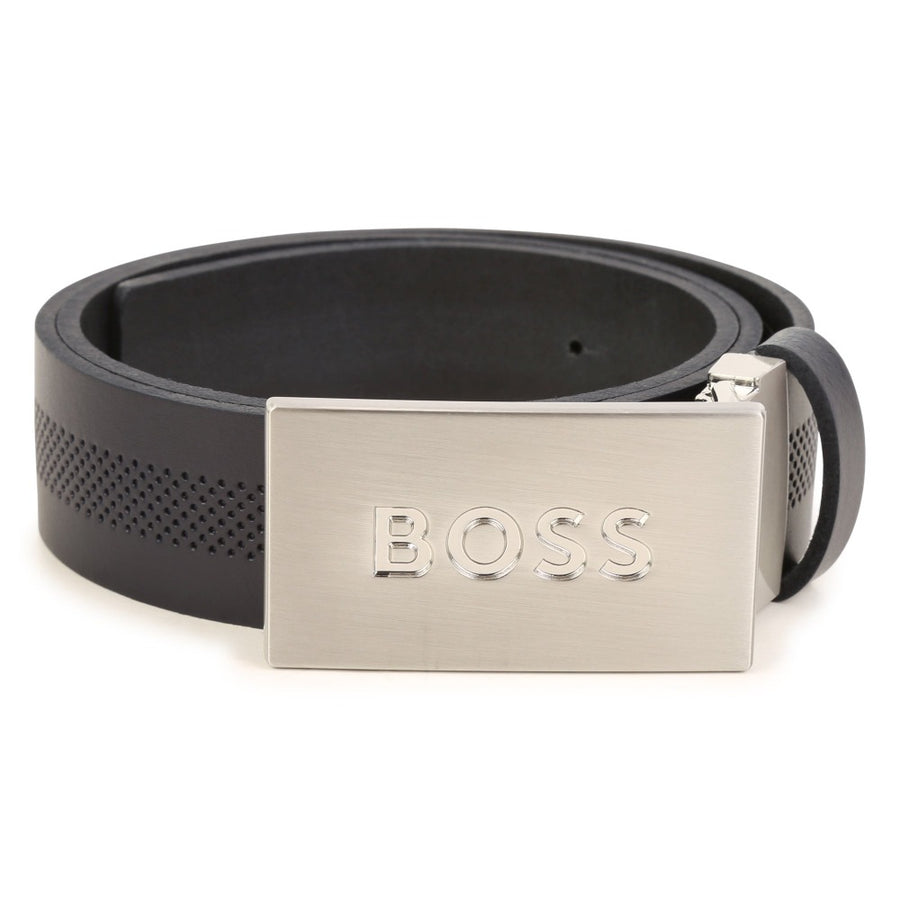 BOSS KIDSWEAR Black Leather Logo Belt | Ties & Belts | Bon Bon Tresor
