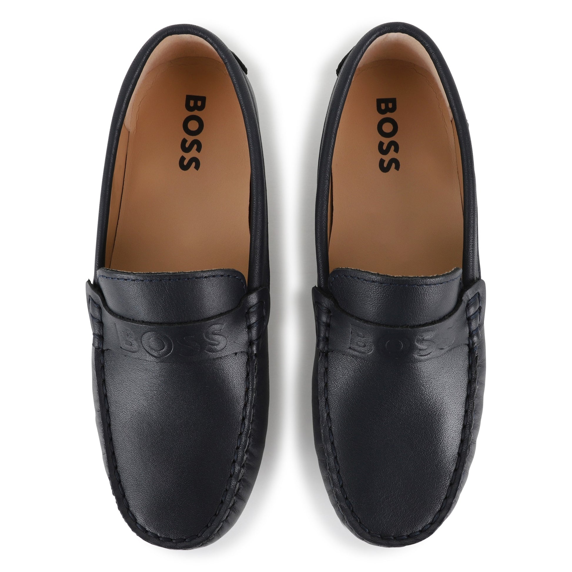 BOSS KIDSWEAR Boys Navy Leather Loafers | Moccasins & Loafers | Bon Bon Tresor