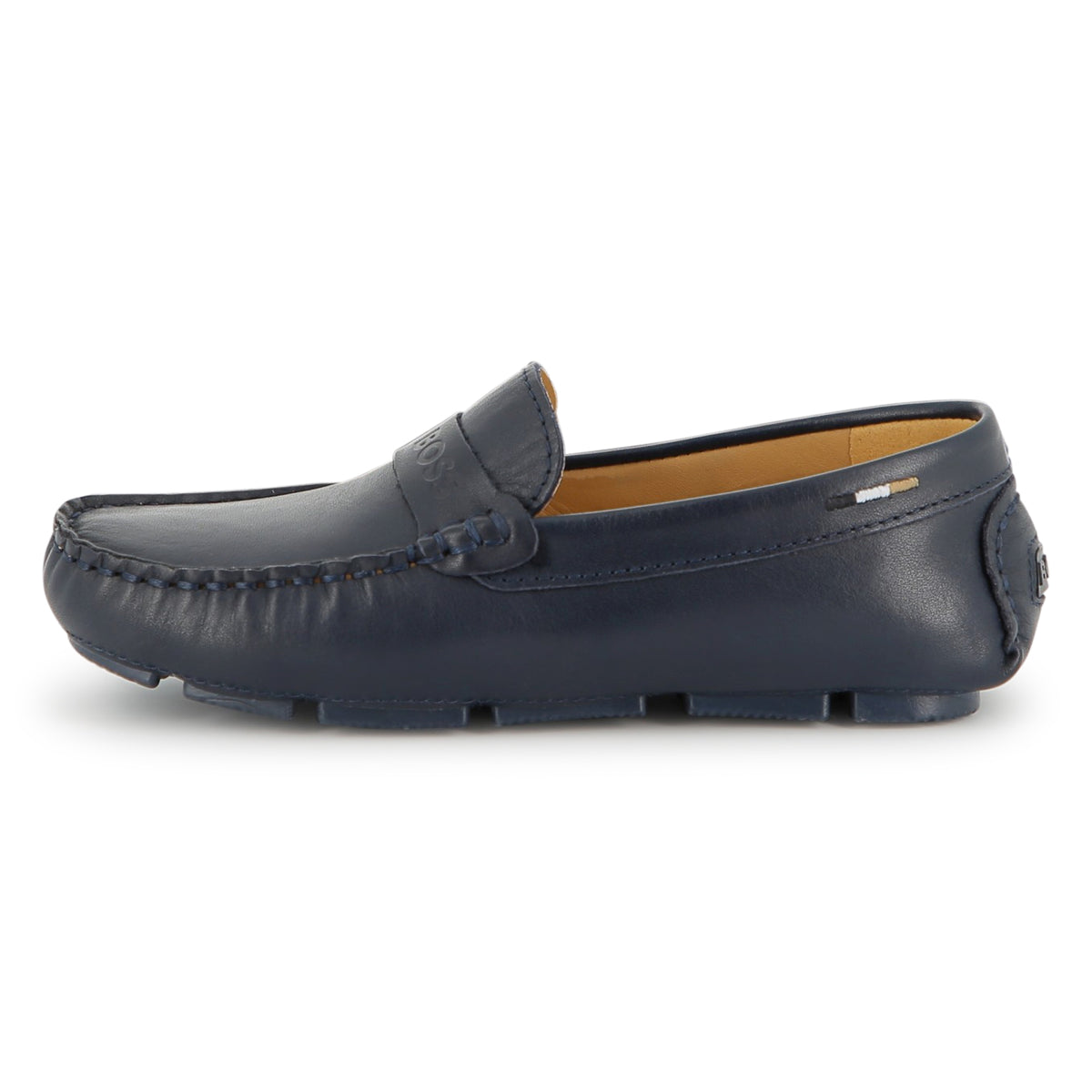 BOSS KIDS Boys Marine Blue Leather Moccasins
