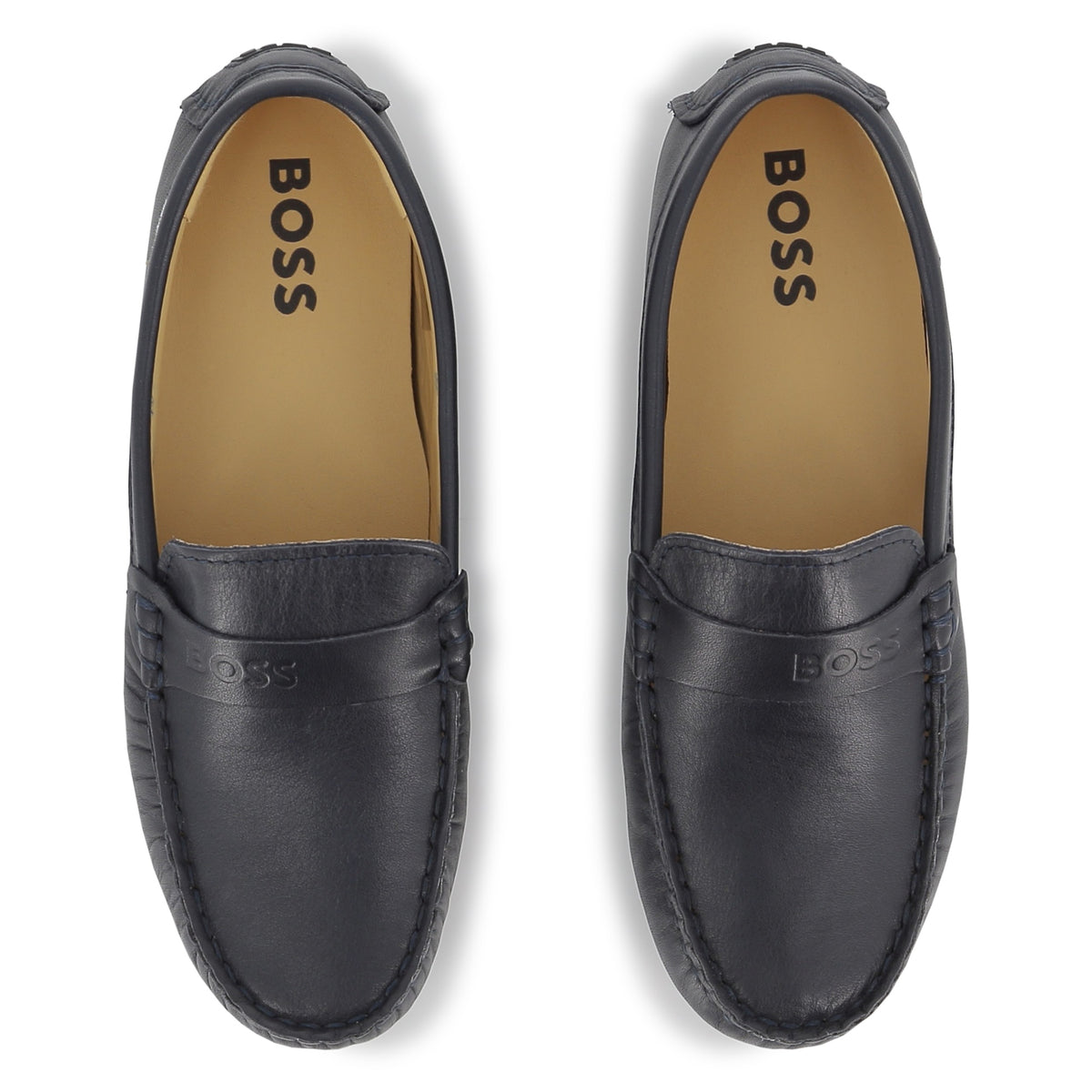 BOSS KIDS Boys Marine Blue Leather Moccasins