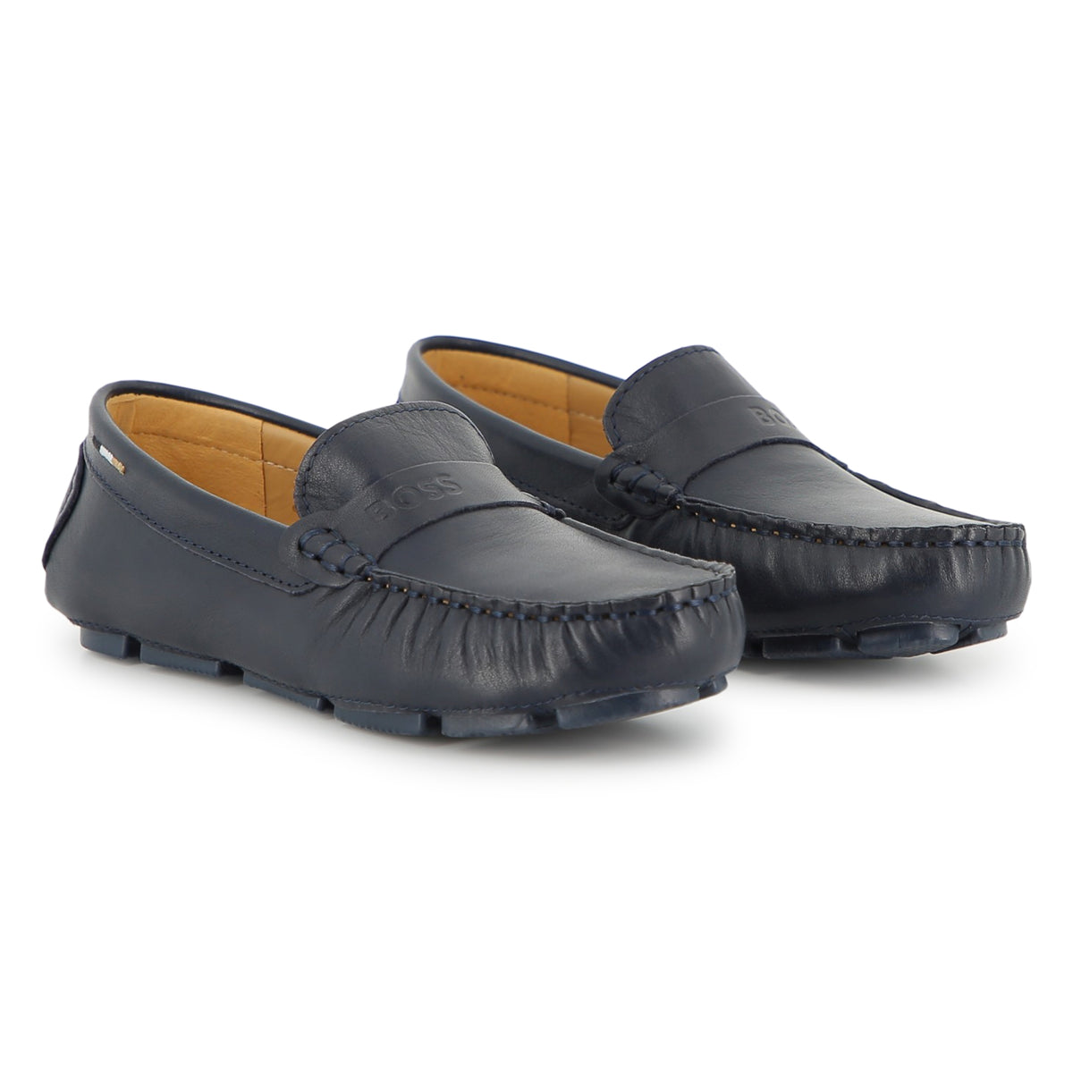 BOSS KIDS Boys Marine Blue Leather Moccasins
