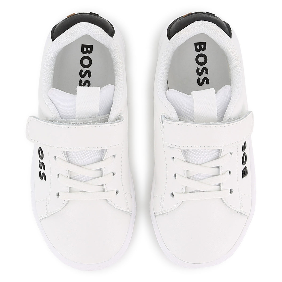 BOSS Boys White Trainers Velcro Strap Fastener