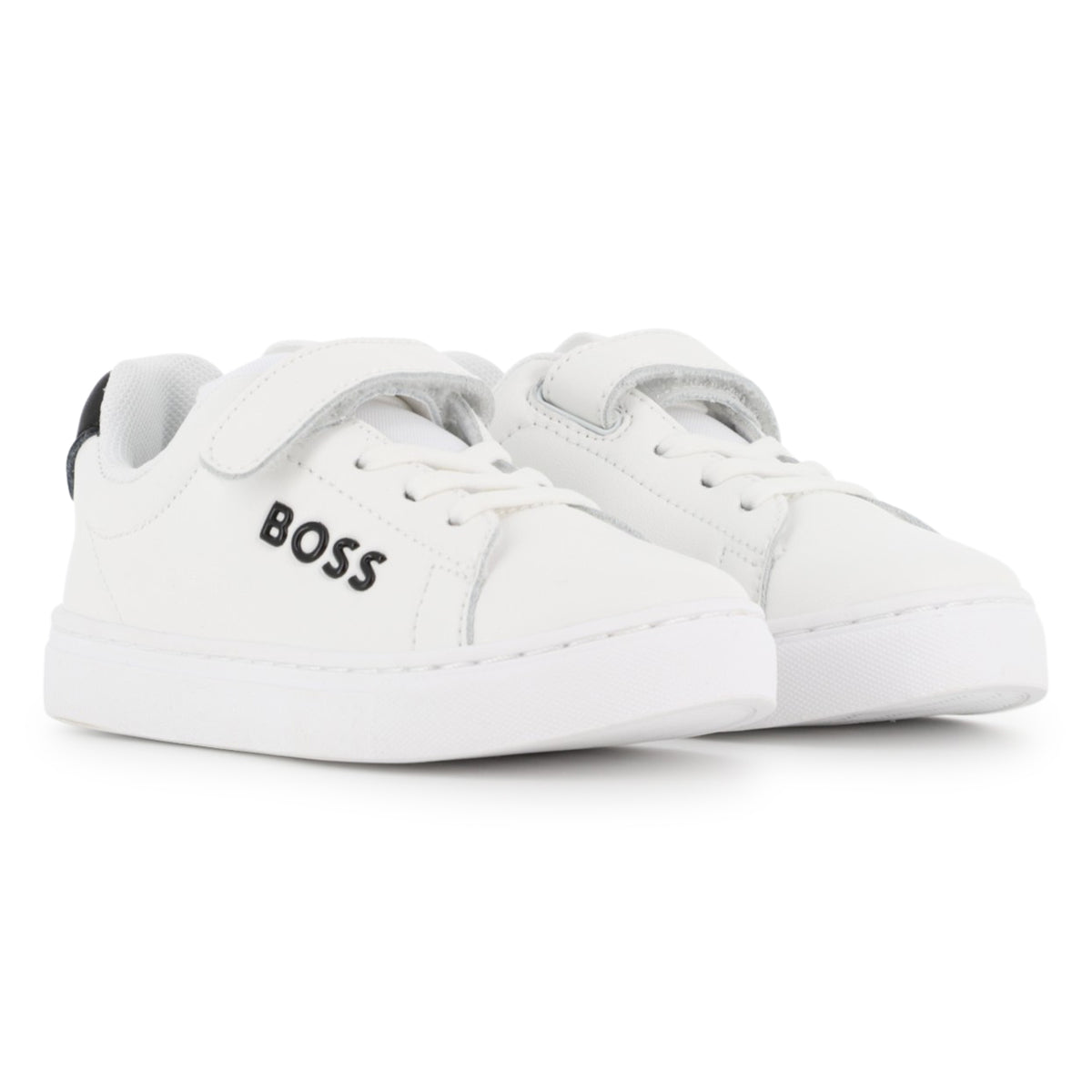 BOSS Boys White Trainers Velcro Strap Fastener