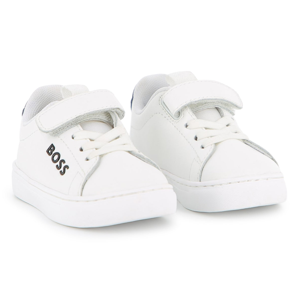 BOSS Boys White Trainers Velcro Strap Fastener