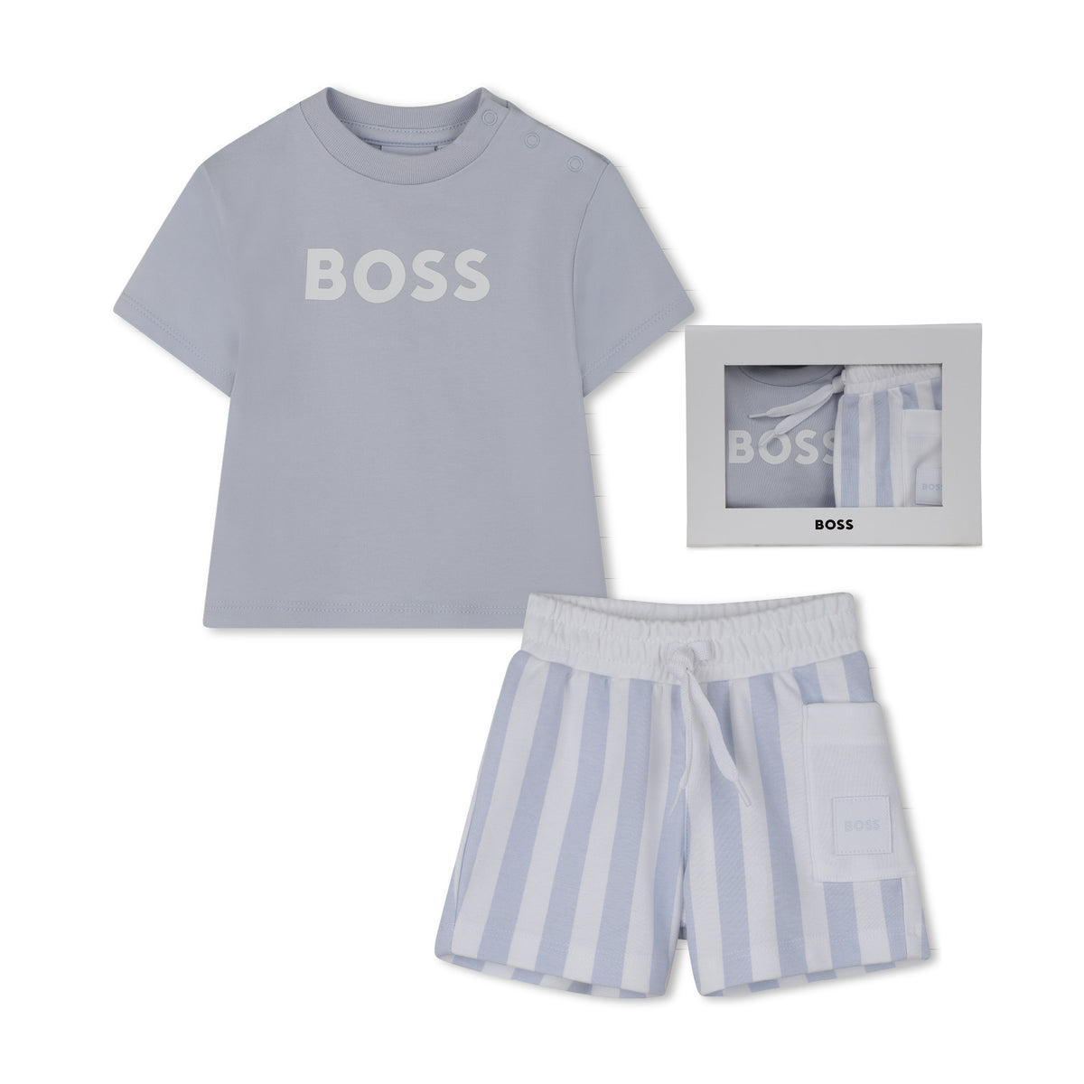 BOSS Baby Boys T-shirt and Blue Stripe Shorts Set | Outfit Sets | Bon Bon Tresor