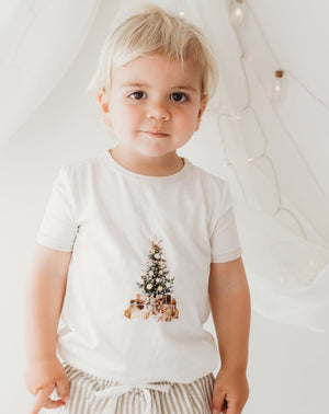 Child Of Mine Eggnog Trim Bodysuit - Glistening Tree | Rompers & Playsuits | Bon Bon Tresor