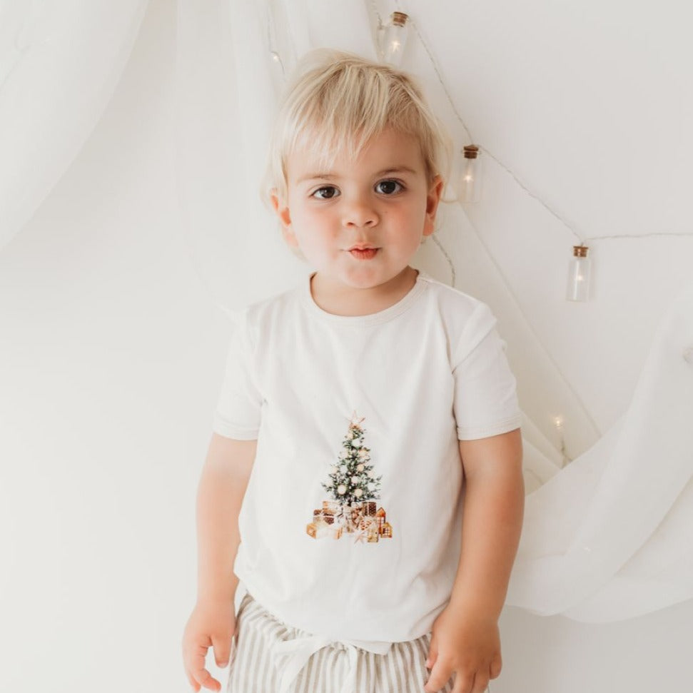 Child Of Mine Eggnog Trim Bodysuit - Glistening Tree | Rompers & Playsuits | Bon Bon Tresor