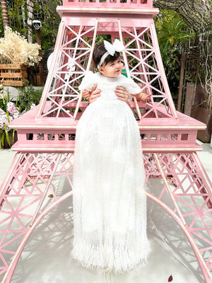 Mimi Miya Anja Girl's Christening Pearl Gown with Feathers | Gowns | Bon Bon Tresor