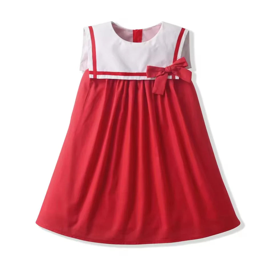 Mimi Miya Clara Linen Girls Dress - Red | Dresses & Skirts | Bon Bon Tresor