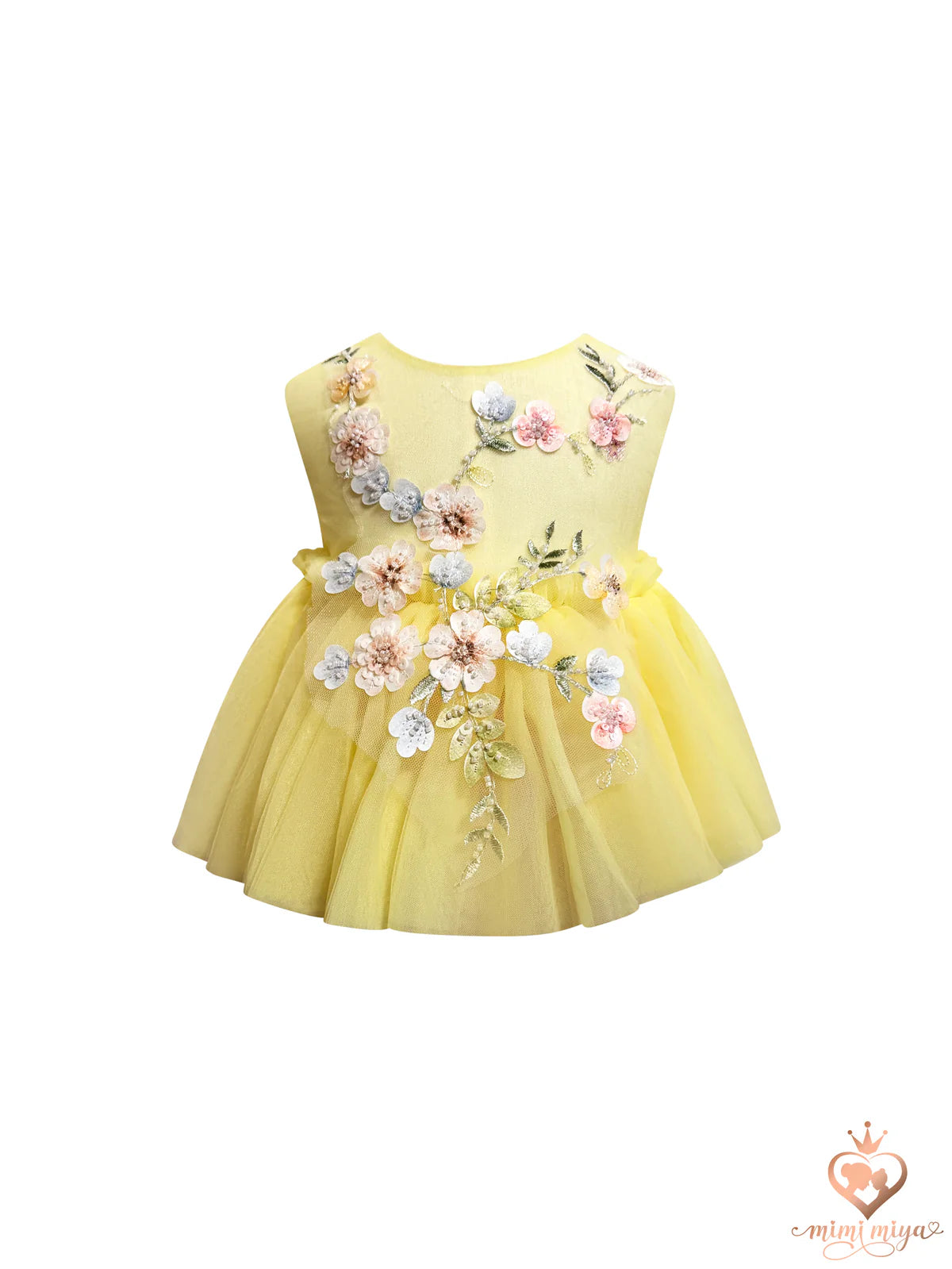 Mimi Miya Enchanted Baby Floral Applique Romper - Yellow | Rompers & Playsuits | Bon Bon Tresor