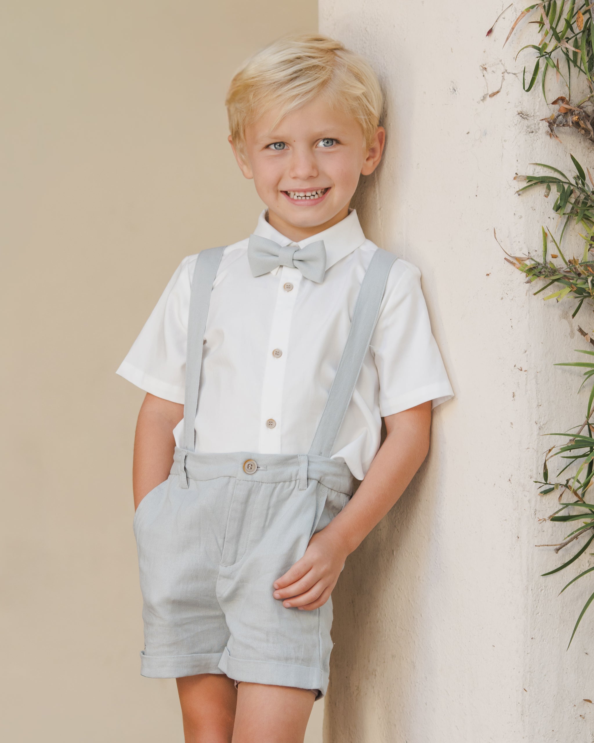 Noralee Baby Boy Suspender Short - Heathered Mist