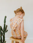 Kapow Kids Girls Rainbow Plaid Ruffle Dungarees | Rompers & Playsuits | Bon Bon Tresor
