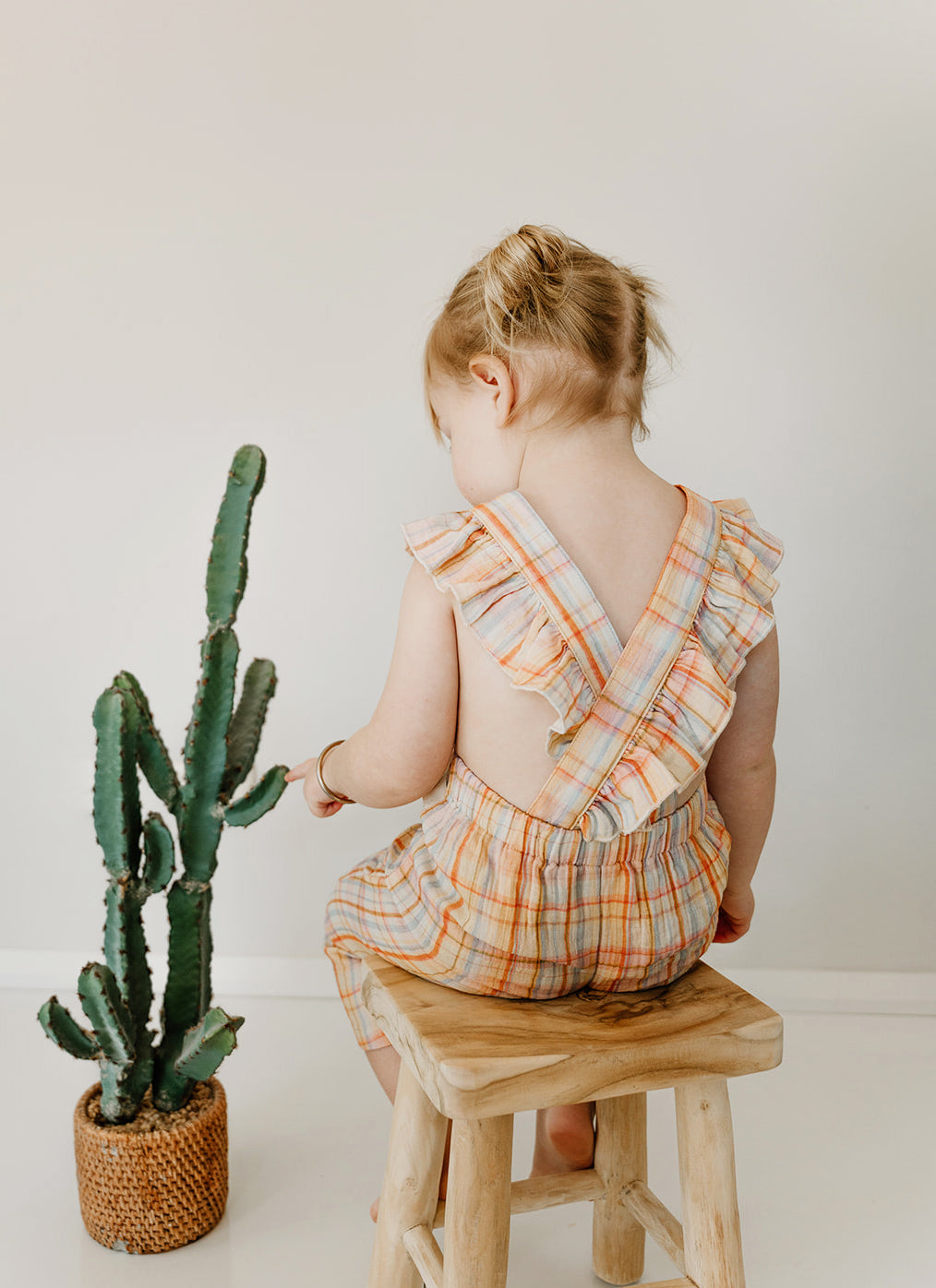 Kapow Kids Girls Rainbow Plaid Ruffle Dungarees | Rompers & Playsuits | Bon Bon Tresor