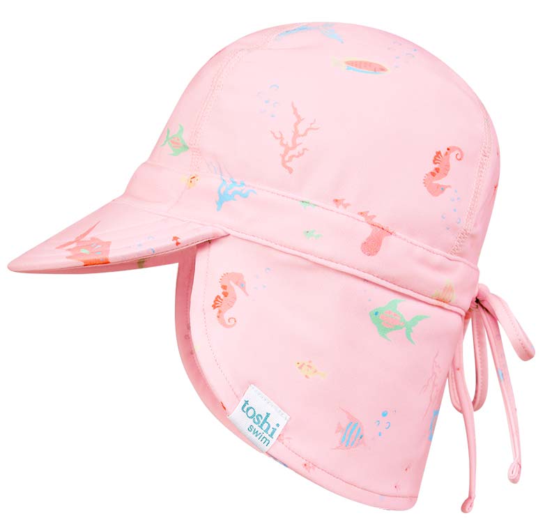 Toshi Swim Baby Flap Cap Classic Coral | Swimwear | Bon Bon Tresor