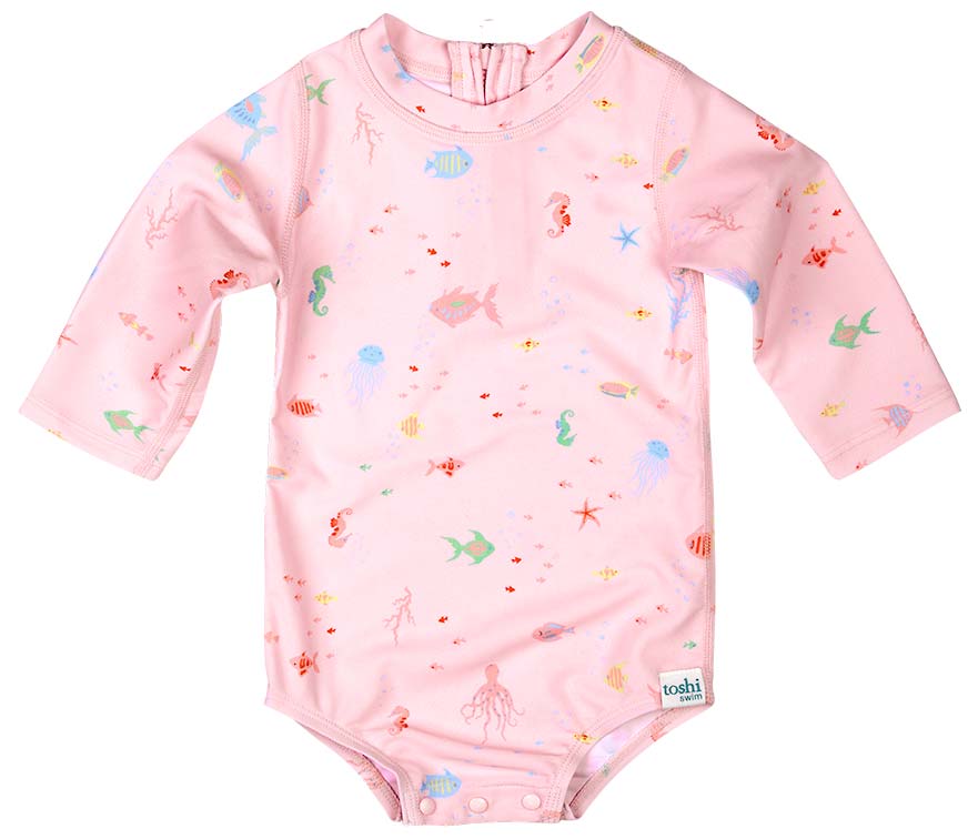 Toshi Swim Baby Onesie Long Sleeve Coral | Swimwear | Bon Bon Tresor