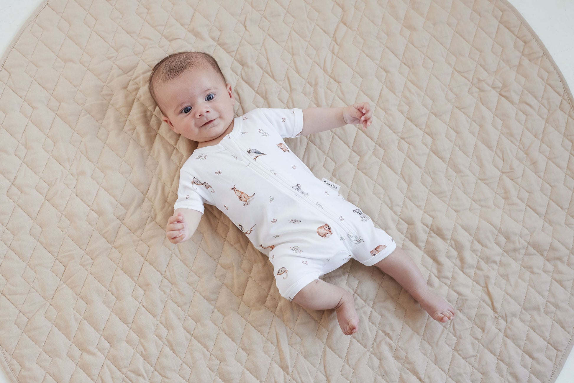 Aster and Oak Baby Boys Native Animals Zip Romper | Rompers & Playsuits | Bon Bon Tresor
