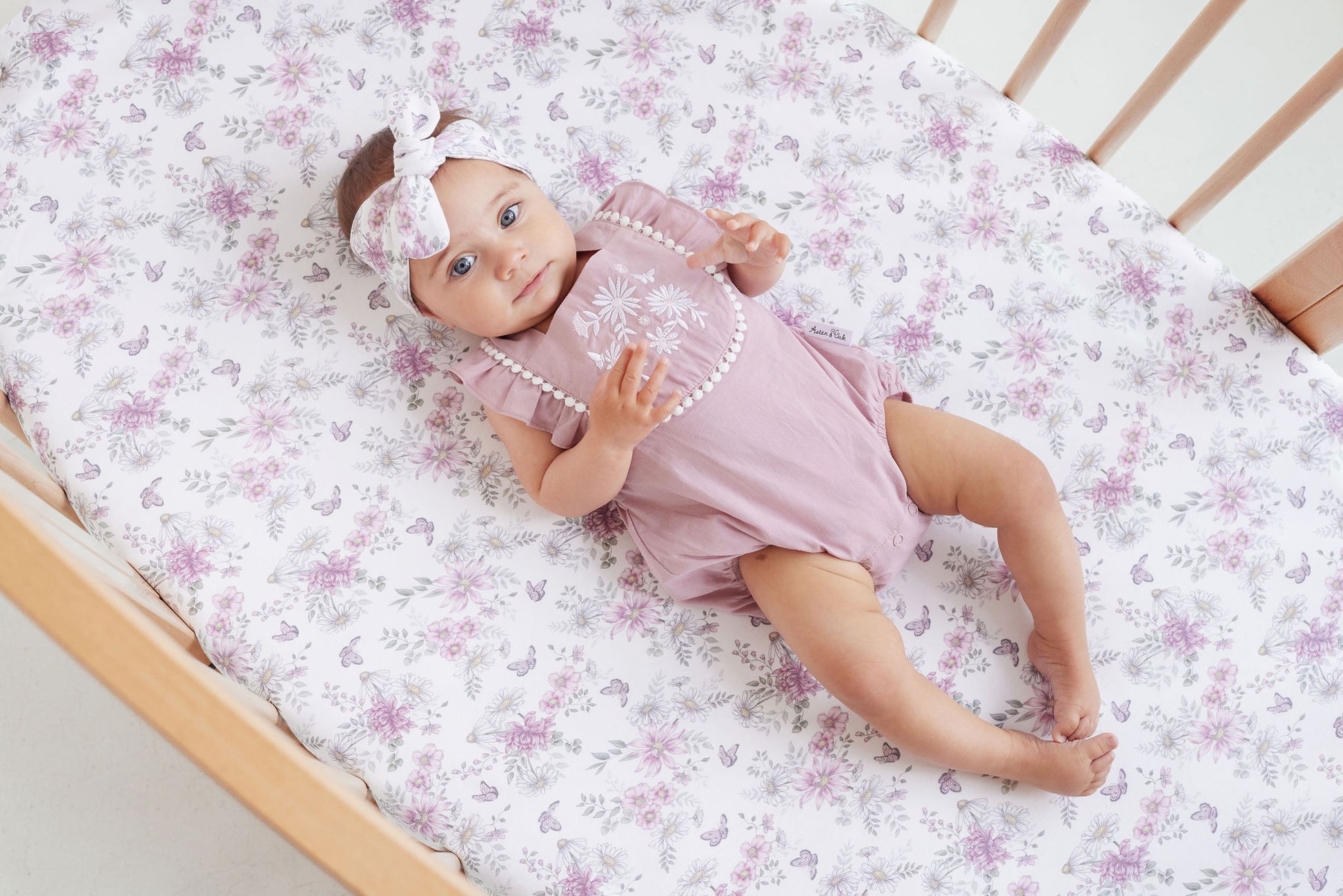 Aster and Oak Baby Girl Orchid Daisy Embroidered Romper | Rompers & Playsuits | Bon Bon Tresor