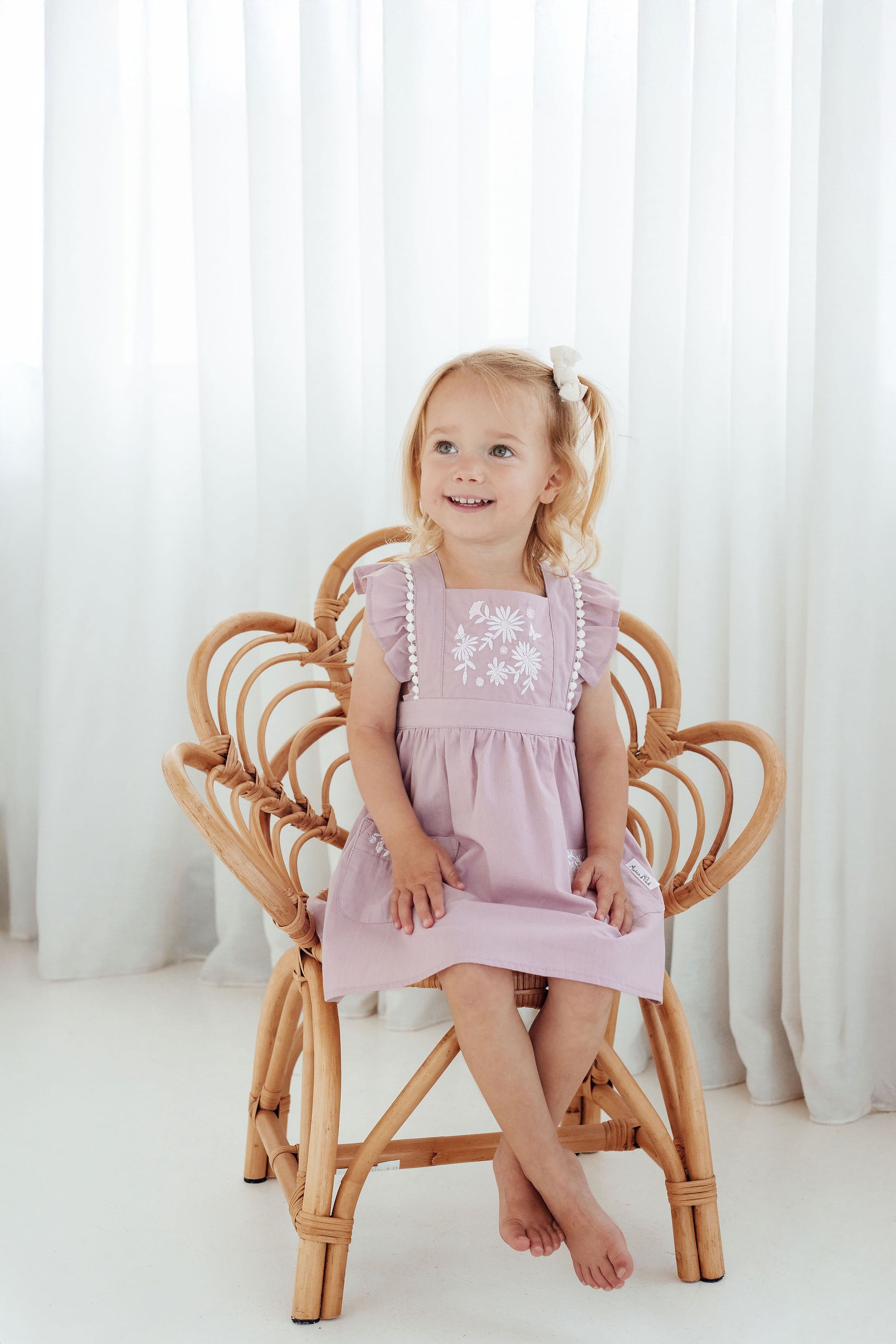 Aster and Oak Girls Orchid Daisy Embroidered Dress | Dresses | Bon Bon Tresor