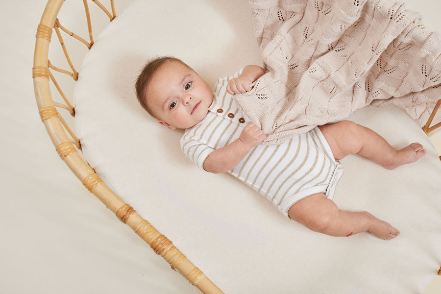 Aster and Oak Stripe Rib Henley Onesie | Rompers & Playsuits | Bon Bon Tresor