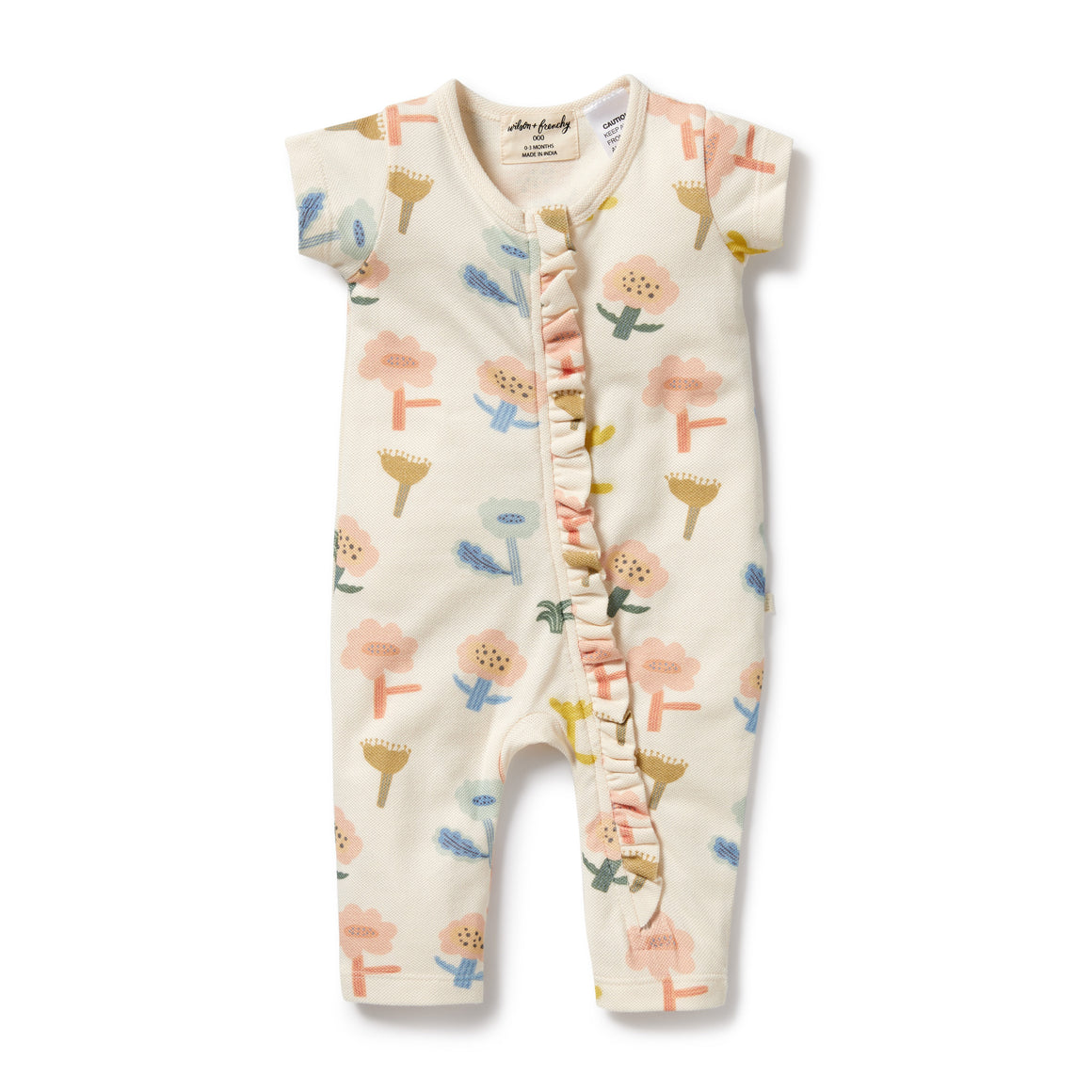 Wilson and Frenchy Organic Ruffle Zipsuit Cookie Cut | Rompers & Playsuits | Bon Bon Tresor