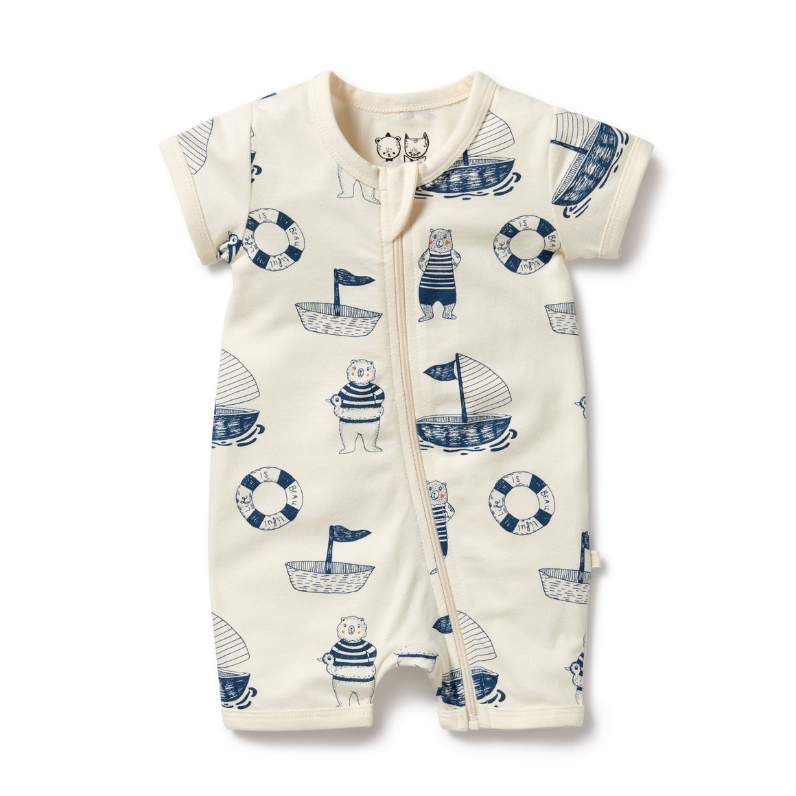 Wilson and Frenchy Organic Boyleg Zipsuit Nautical Bear | Rompers & Playsuits | Bon Bon Tresor