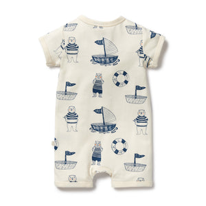 Wilson and Frenchy Organic Boyleg Zipsuit Nautical Bear | Rompers & Playsuits | Bon Bon Tresor