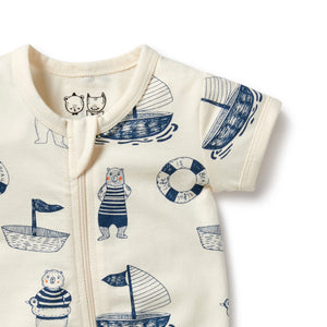 Wilson and Frenchy Organic Boyleg Zipsuit Nautical Bear | Rompers & Playsuits | Bon Bon Tresor