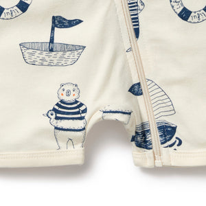 Wilson and Frenchy Organic Boyleg Zipsuit Nautical Bear | Rompers & Playsuits | Bon Bon Tresor