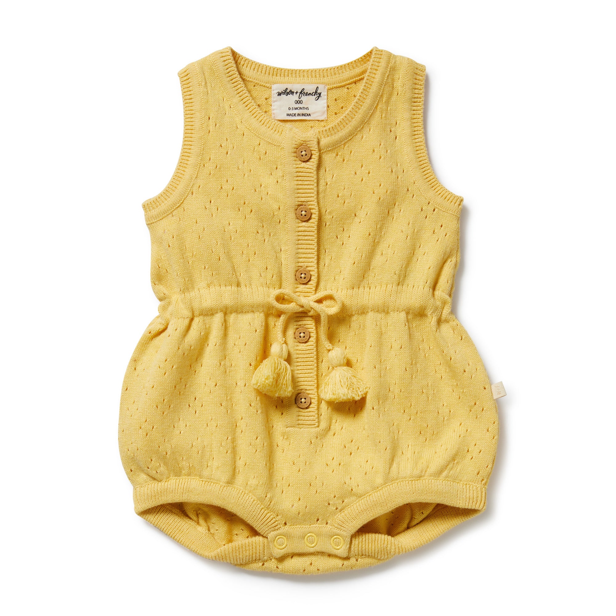 Wilson and Frenchy Sunny Sorbet Organic Knitted Tie Bodysuit | Rompers & Playsuits | Bon Bon Tresor