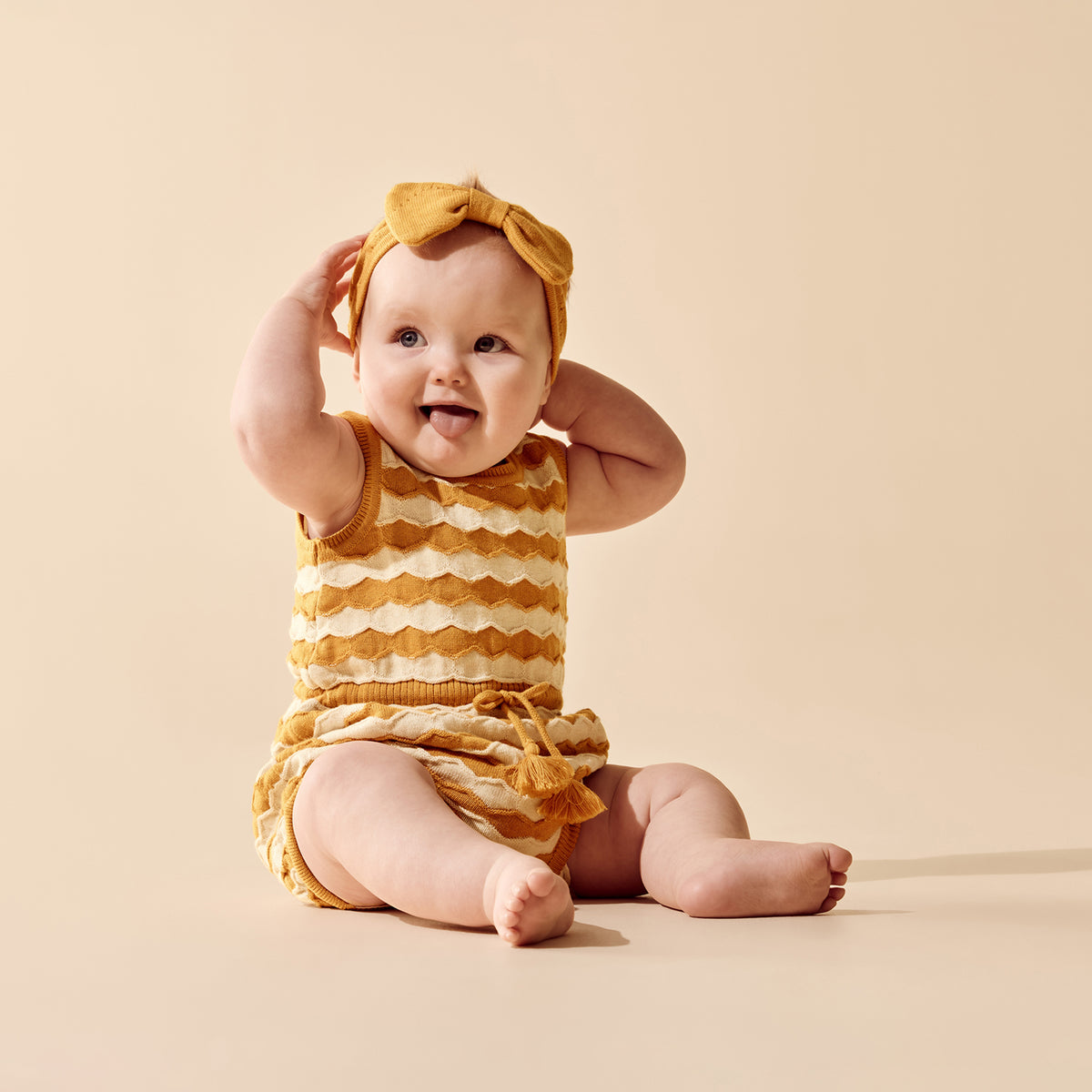 Wilson and Frenchy Baby Girls Organic Knitted Chevron Bodysuit - Marmalade