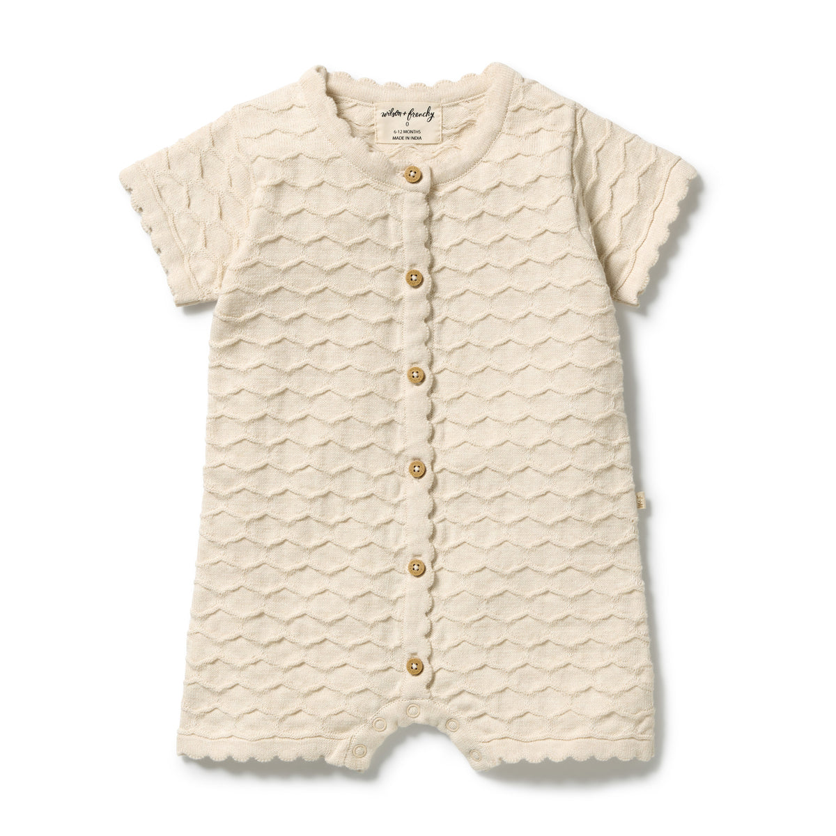 Wilson and Frenchy Organic Knitted Chevron Growsuit - Milk Cloud | Rompers & Playsuits | Bon Bon Tresor