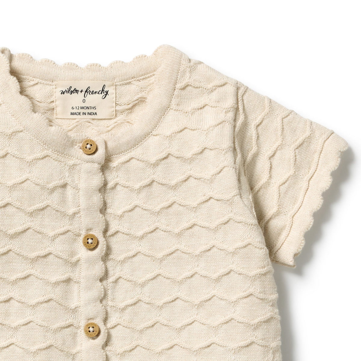 Wilson and Frenchy Organic Knitted Chevron Growsuit - Milk Cloud | Rompers & Playsuits | Bon Bon Tresor