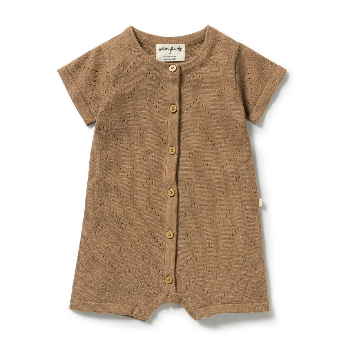Wilson and Frenchy Organic Knitted Pointelle Growsuit - Ginger Snap | Rompers & Playsuits | Bon Bon Tresor