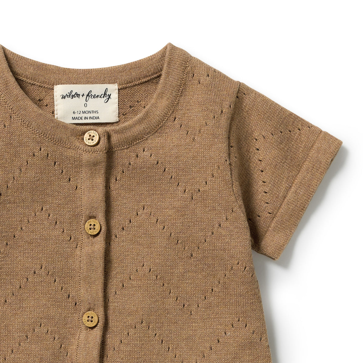 Wilson and Frenchy Organic Knitted Pointelle Growsuit - Ginger Snap | Rompers & Playsuits | Bon Bon Tresor