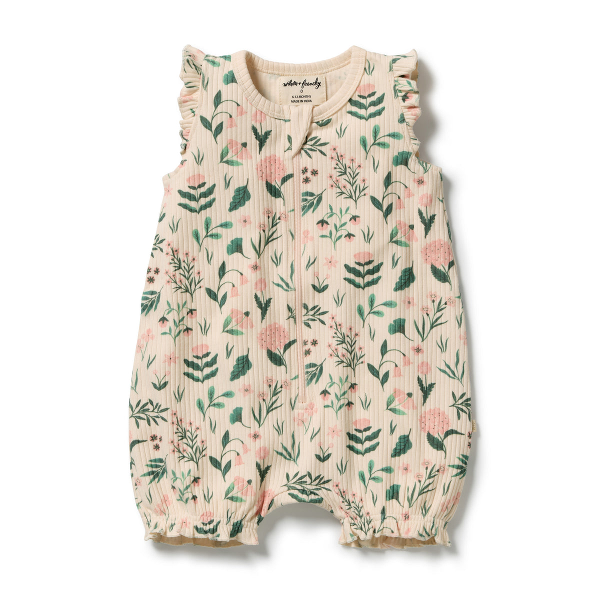 Wilson and Frenchy Baby Girls Organic Ruffle Zipsuit - Sweet Bloom | Rompers & Playsuits | Bon Bon Tresor